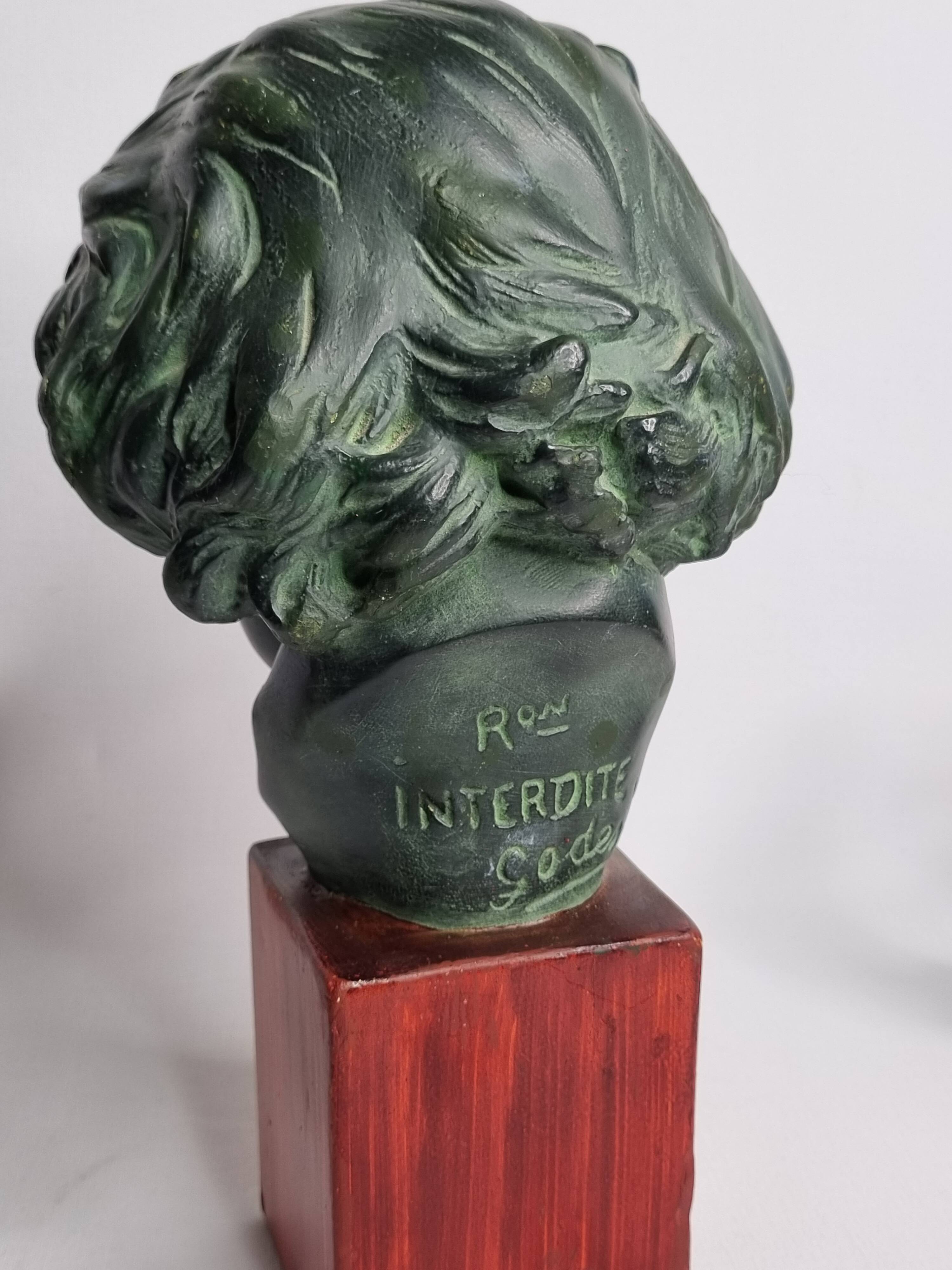 Plaster bust of Beethoven with bronze patina, signed, 27 cm