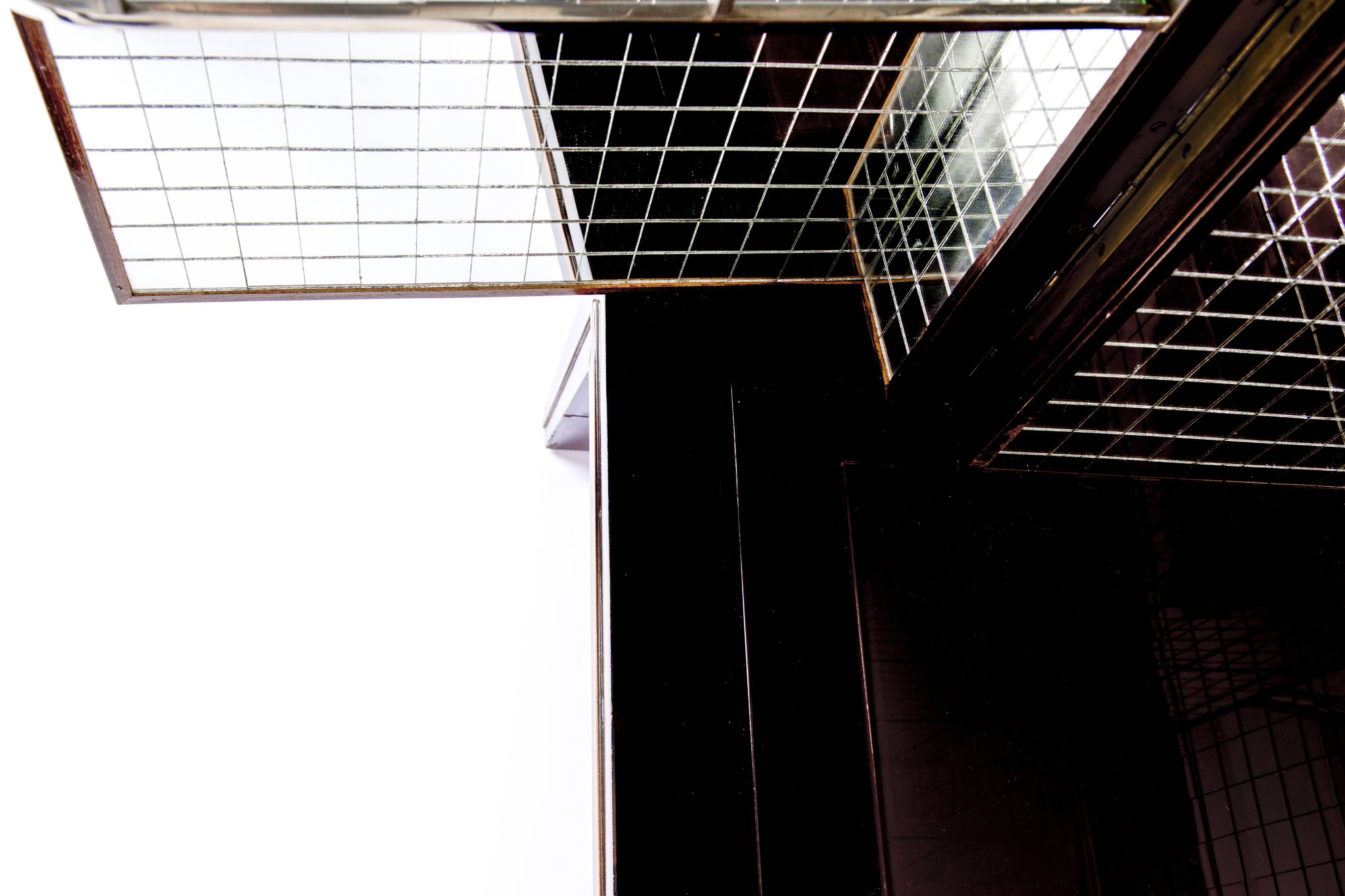 Art-deco bar furniture in macassar and acid-engraved mirror