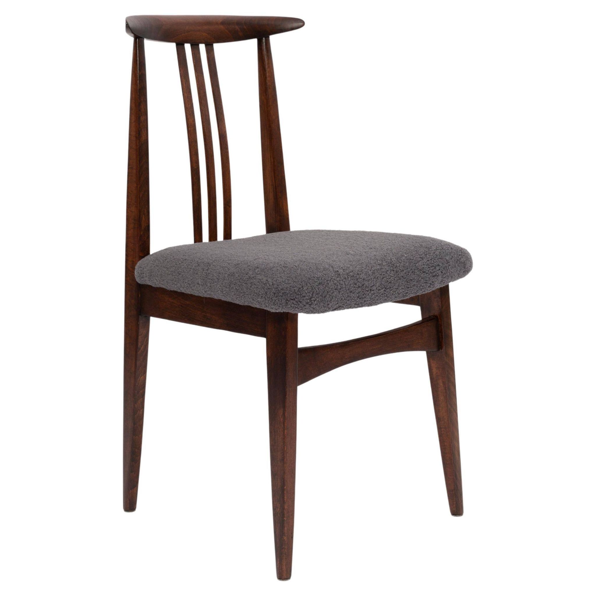 Mid-century grey graphite boucle beech chair by M. Zielinski, Europe, 1960.