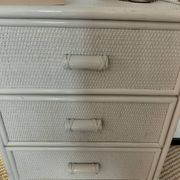 Vintage cane commode with 3 drawers - white patinated wood - seaside spirit
