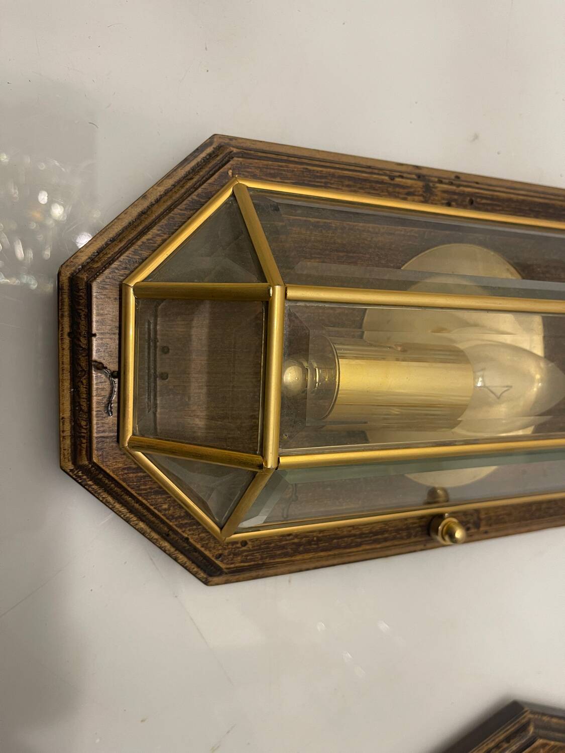 Wooden Brass Sconces Set of 2