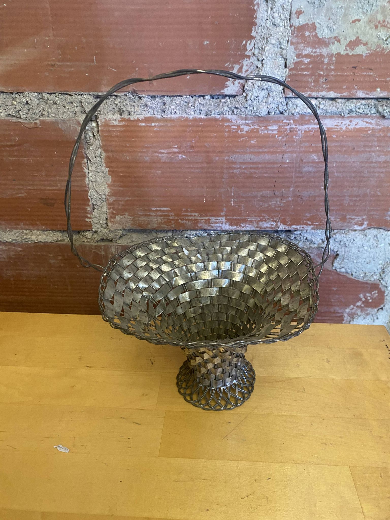 Vintage Silver-Plated Woven Basket #E015
