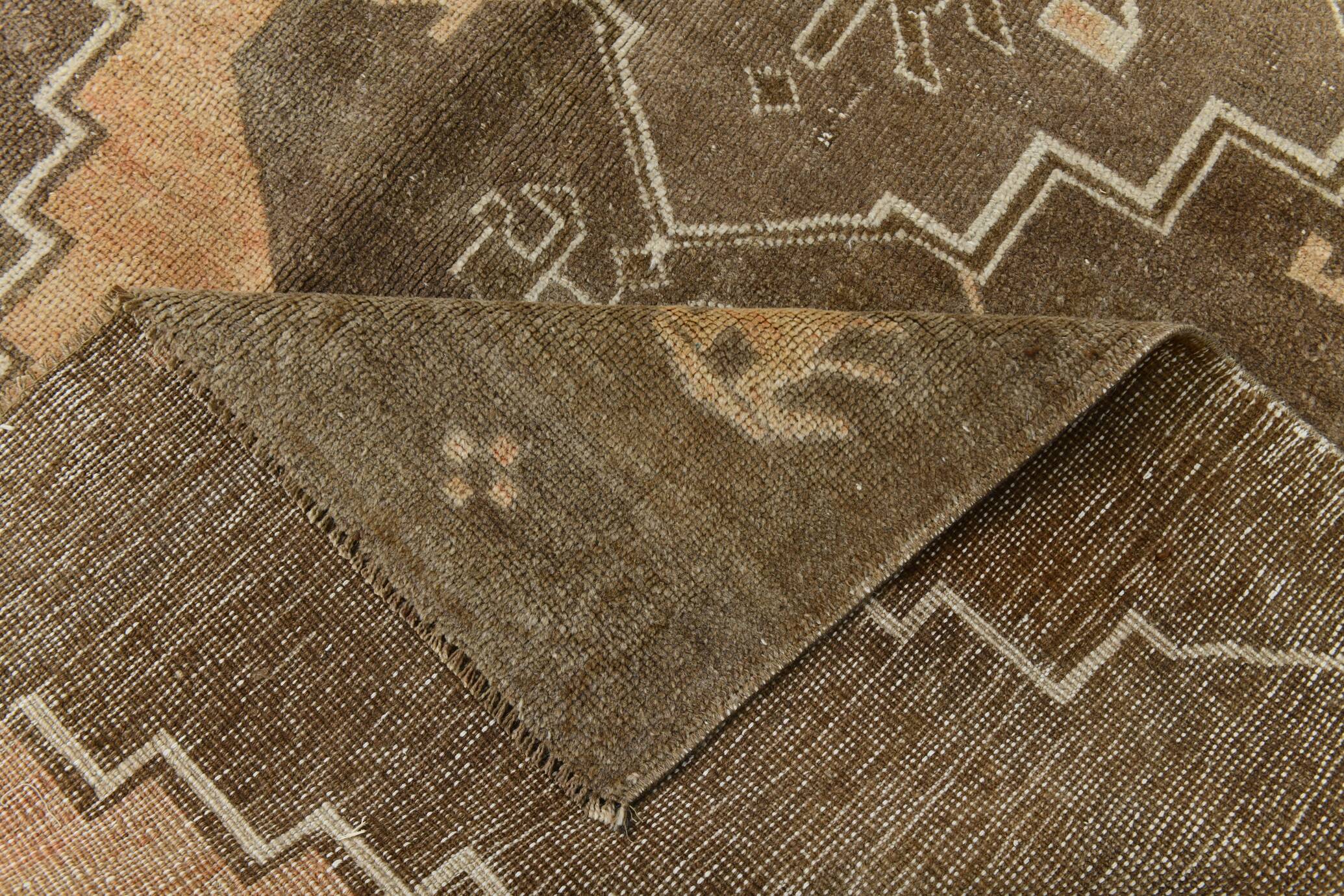 5x13 Tapis Couloir Anatolien Vintage, Tapis Turc Brun Taupe, 159x385 Cm