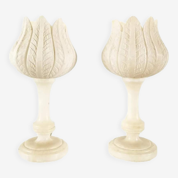 Pair of alabaster stone lamp