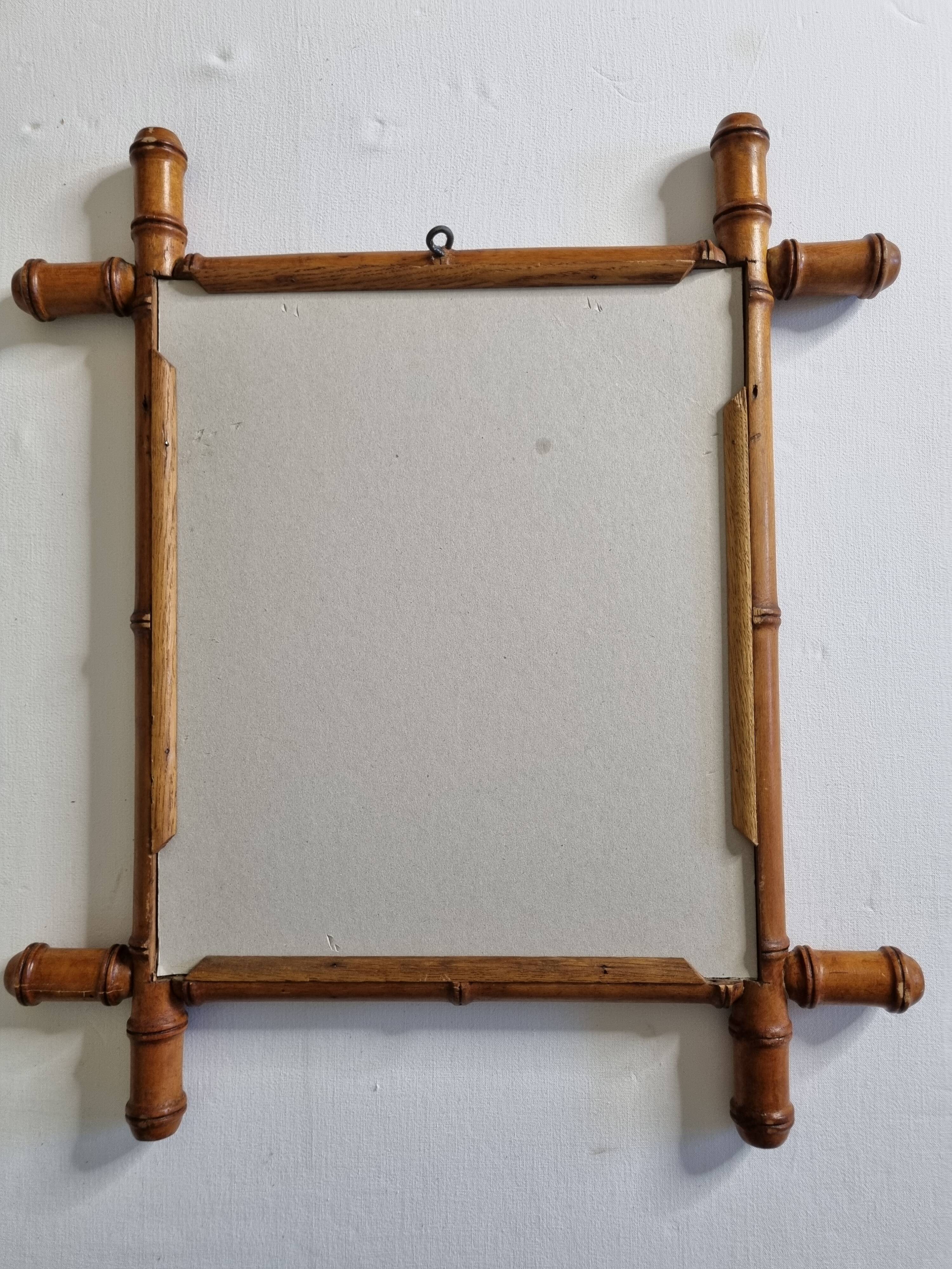 Antique mirror in turned bamboo-style wood, 46 x 54 cm