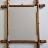 Miroir ancien en bois tourné façon bambou, 46 x 54 cm