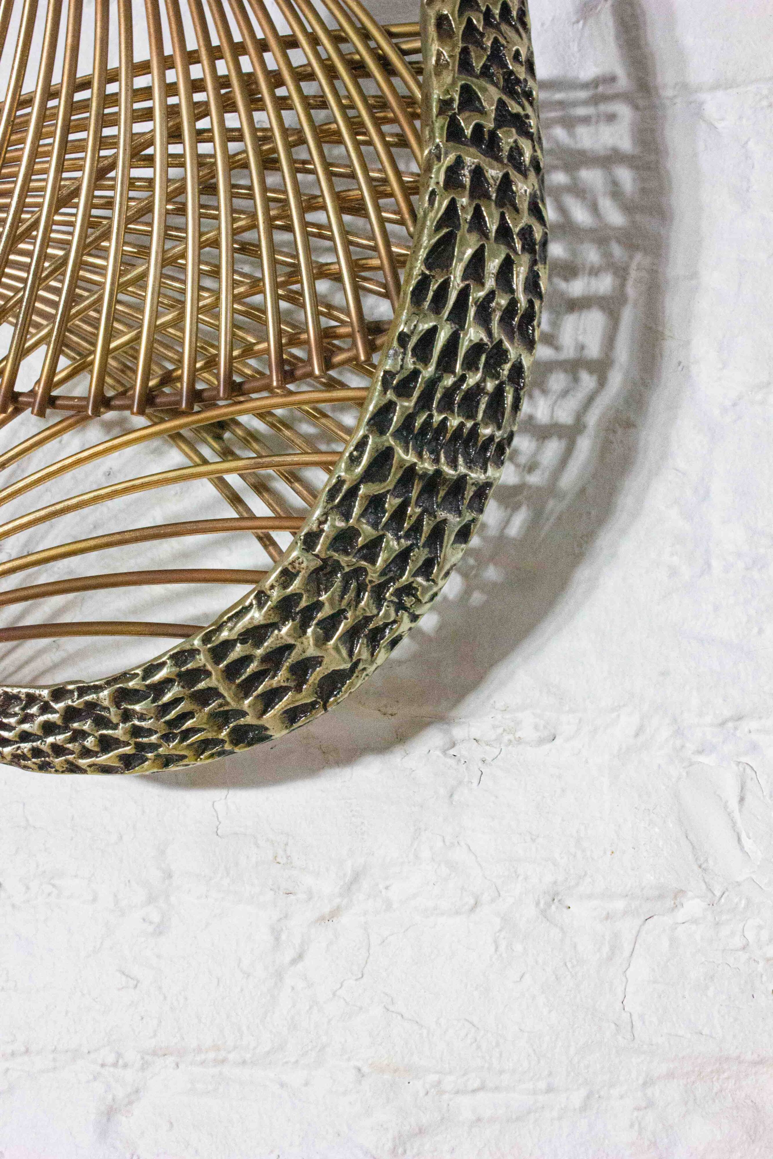 Impressive wall "Peacock" wall sculpture in brass by Curtis Jere, 1980s