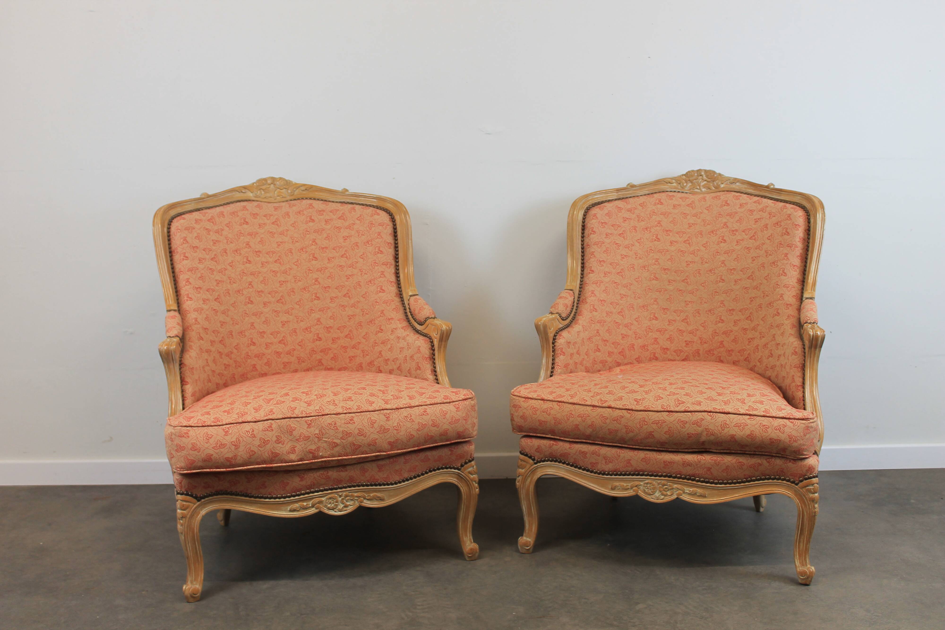 Pair of Louis XV style bergère armchairs
