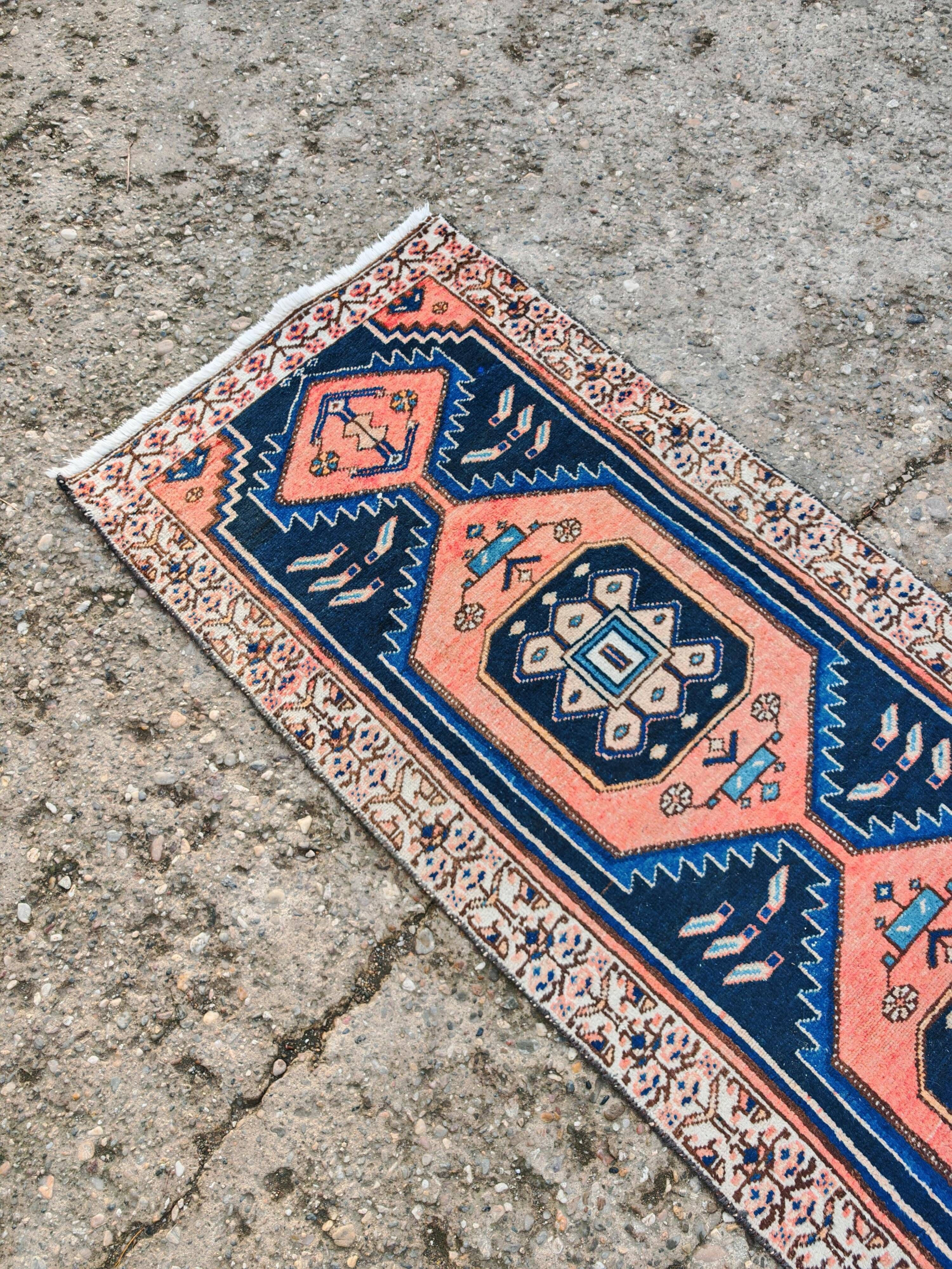 Vintage Anatolian runner rug in wool from the 1950s.