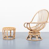 Lounge armchair with vintage bamboo side table