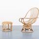 Fauteuil lounge avec table d'appoint vintage en bambou