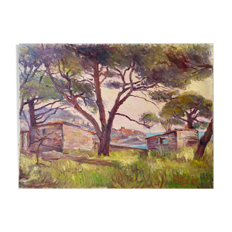 Painting HST Marine signed Mills 1940 Surroundings of Nice