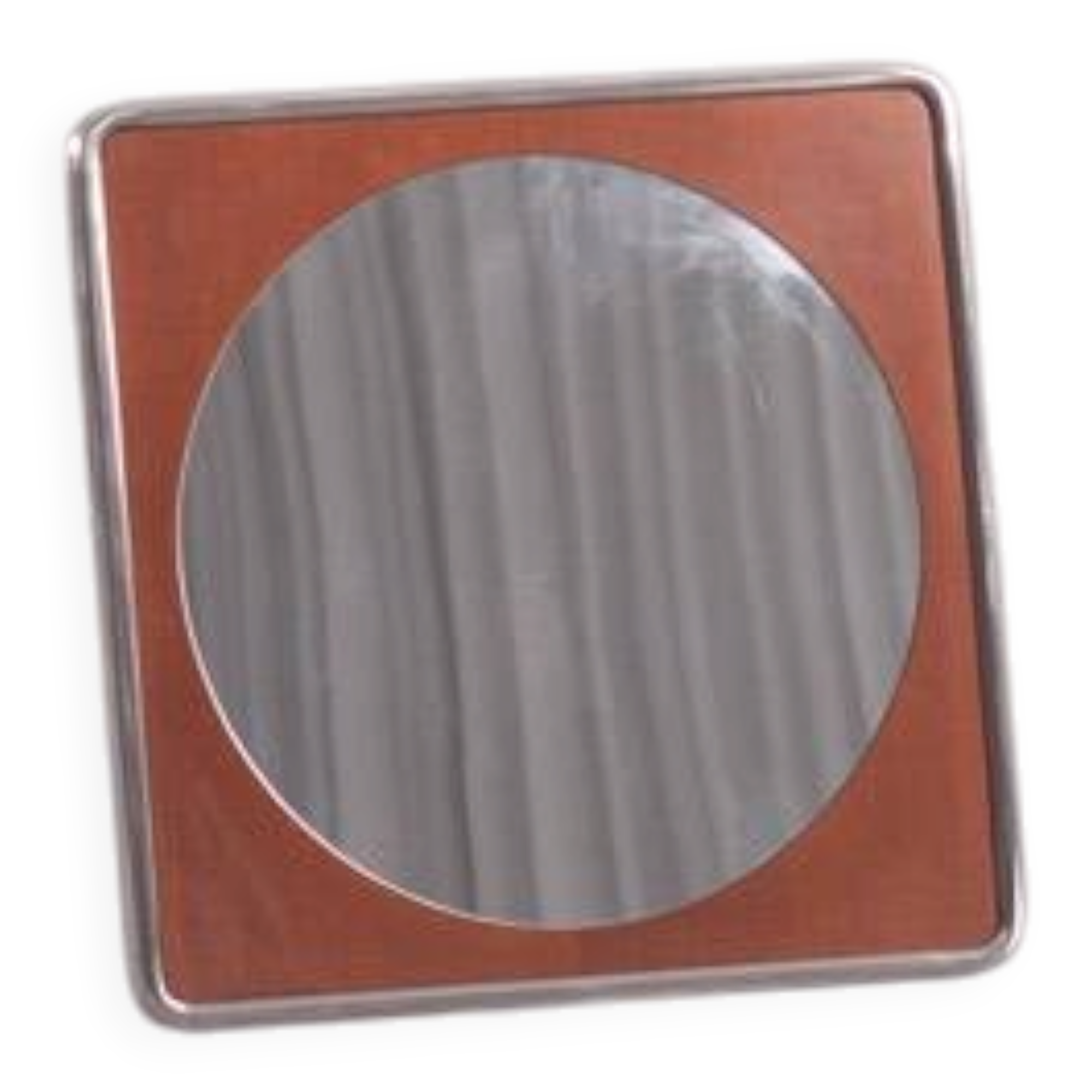 Vintage square metal and wood wall mirror, Germany 1970s