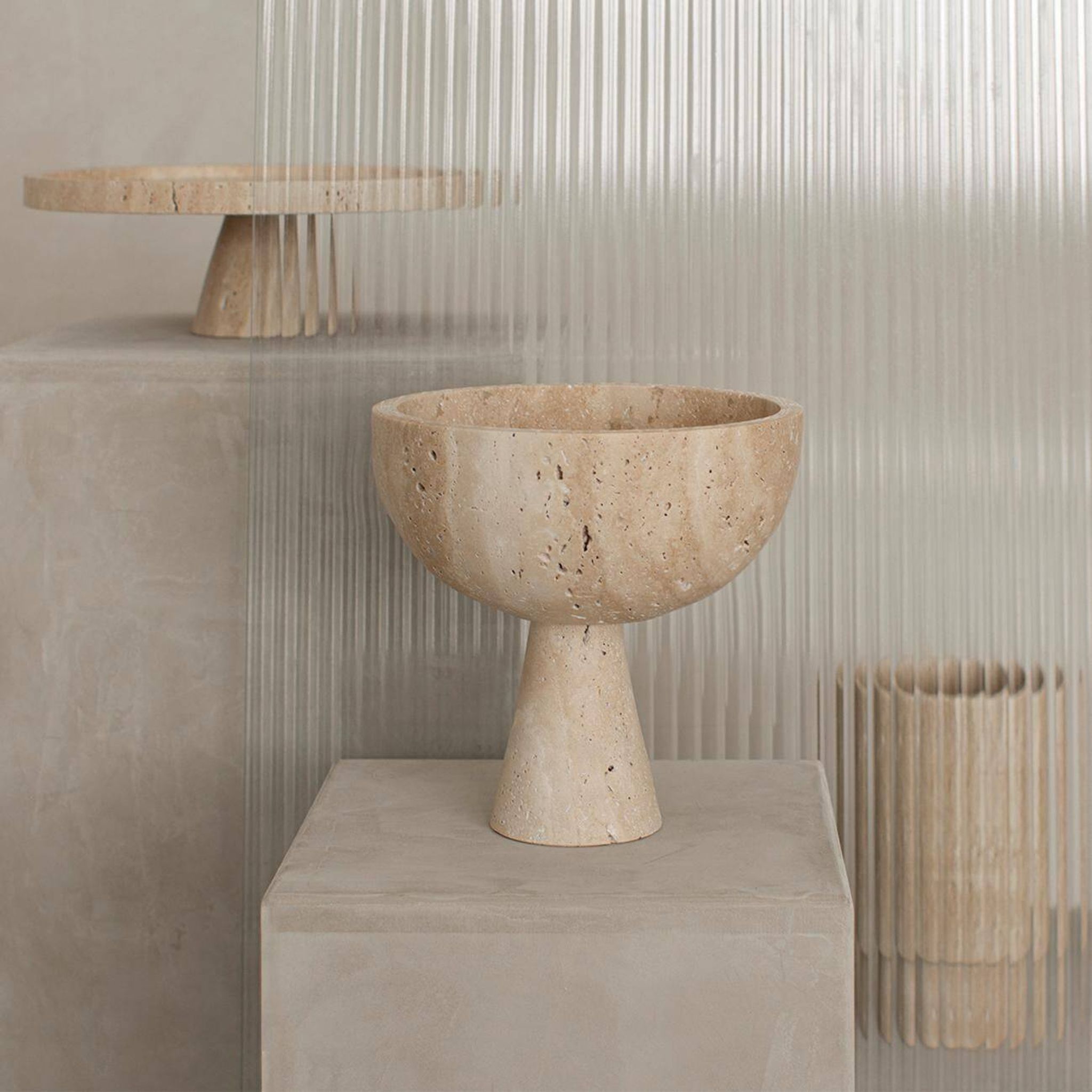XL travertine pedestal bowl
