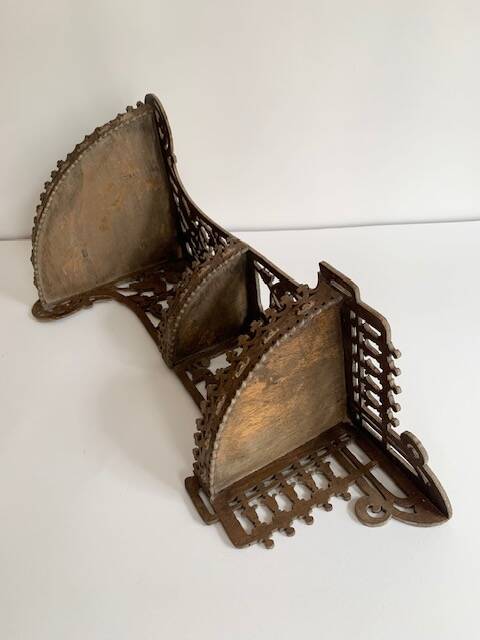 Hand-cut wooden corner shelf with bird decoration from the 1900s
