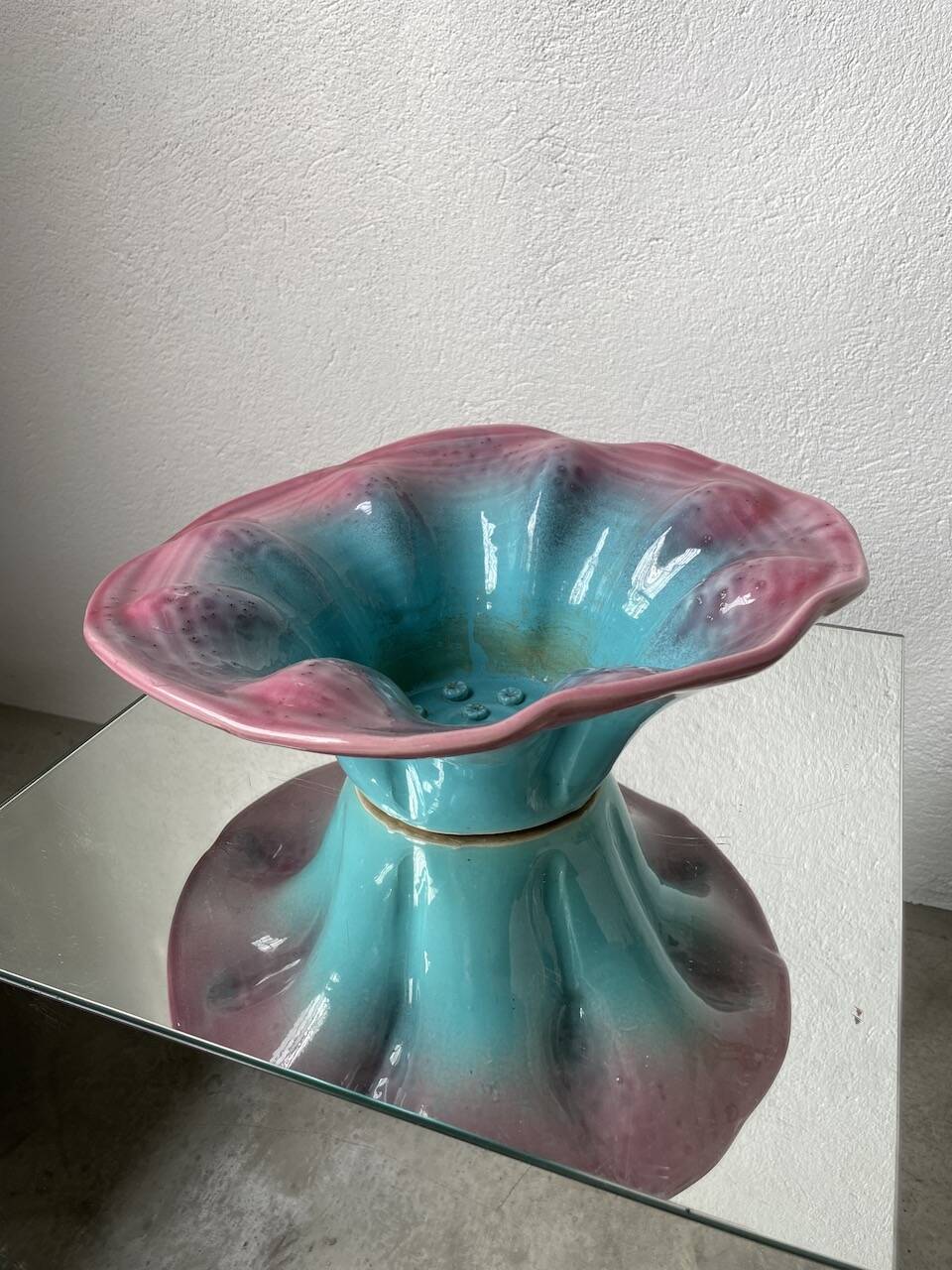 Blue and pink ceramic dish
