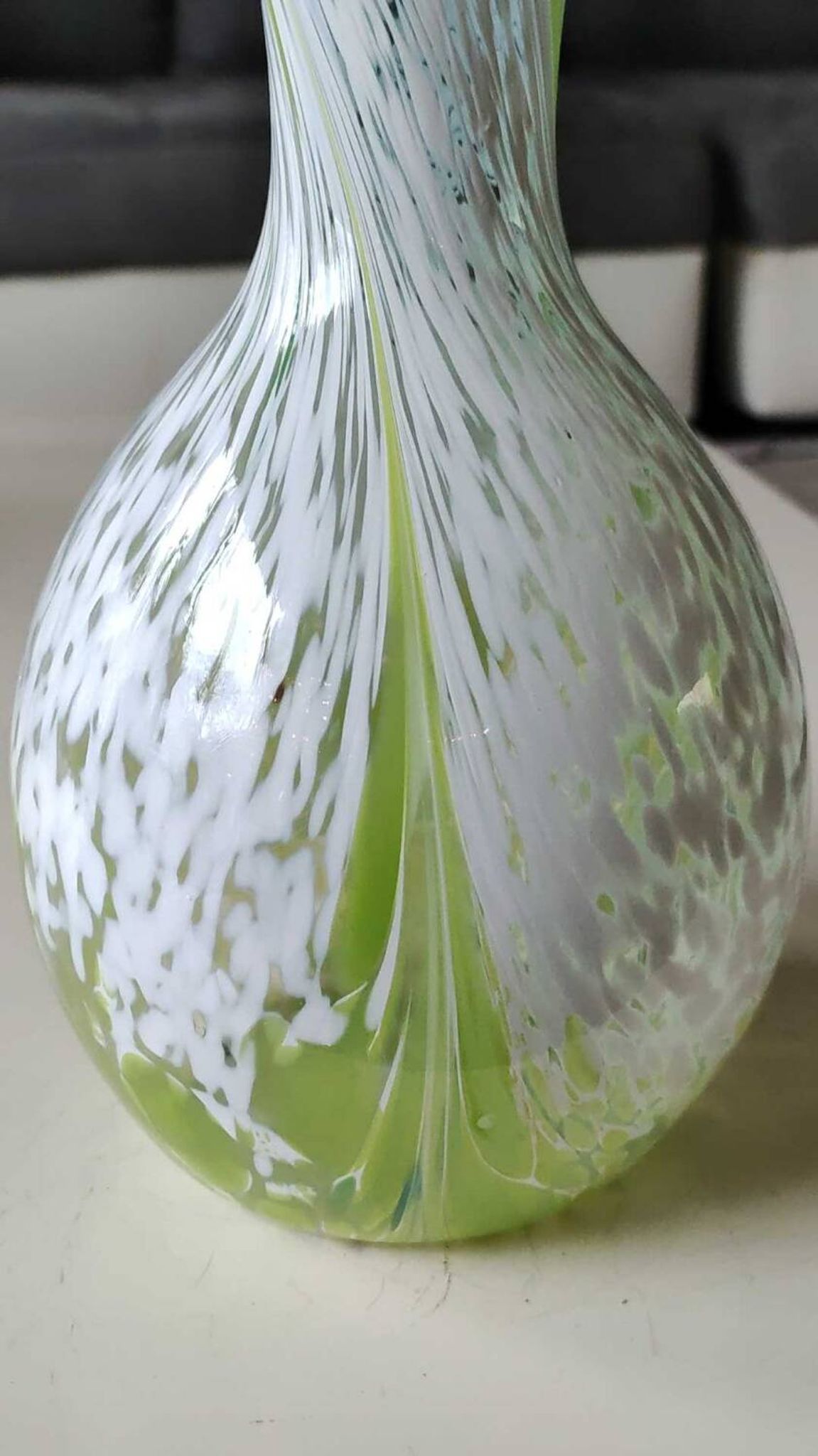 Ball vase/Blown glass. Smoked scroll patterns. Murano style. Height 30 cm