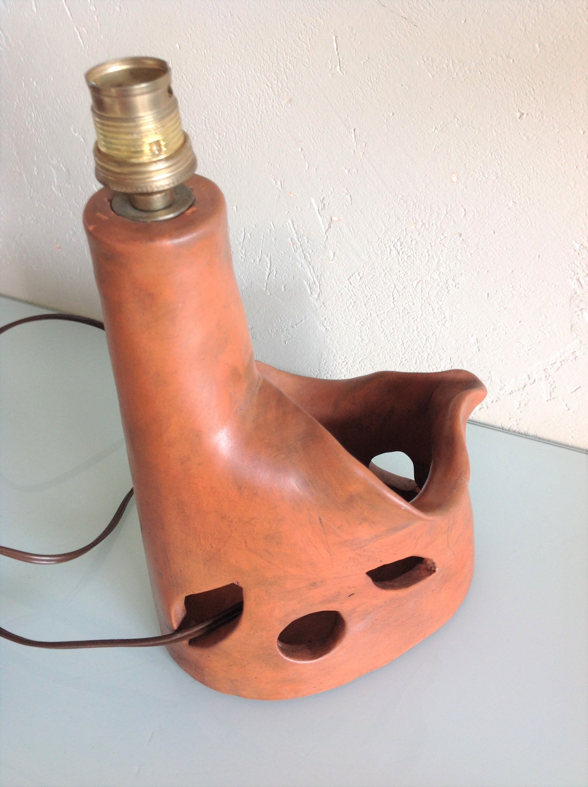 Ceramic lamp terracotta and lampshade wool 50/60