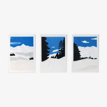 Series of three illustrations "The mountain"