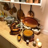 8 flat plates fish Sarreguemines in ochre glazed earthenware