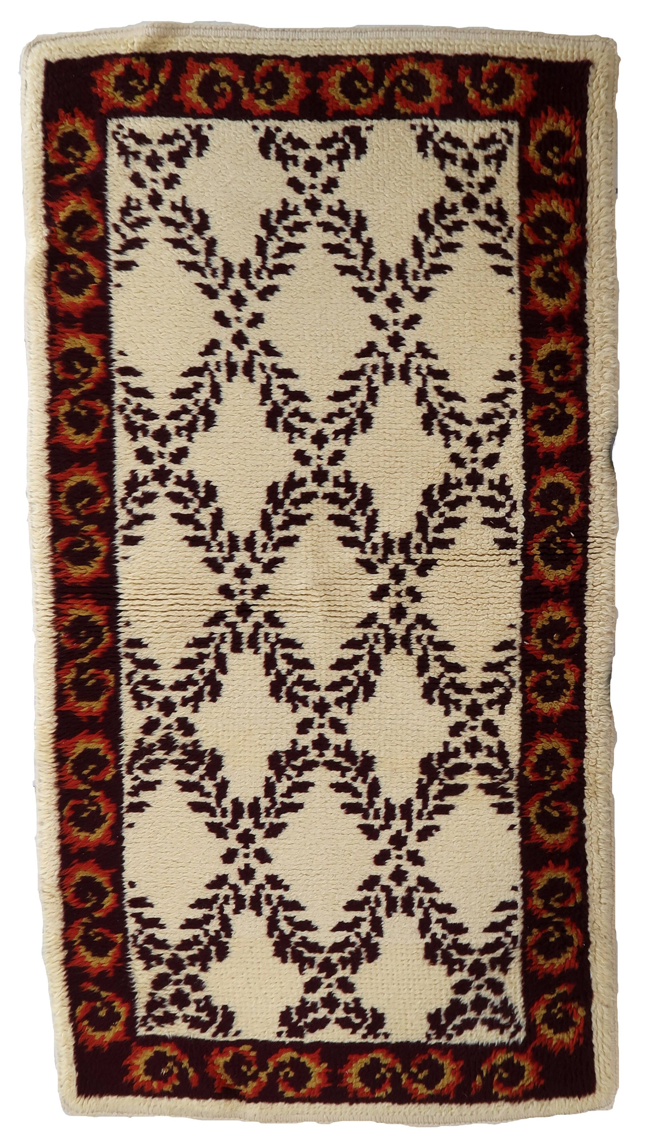 Tapis vintage français Savonnerie fait main en laine – 78 x 148 cm – 1960s