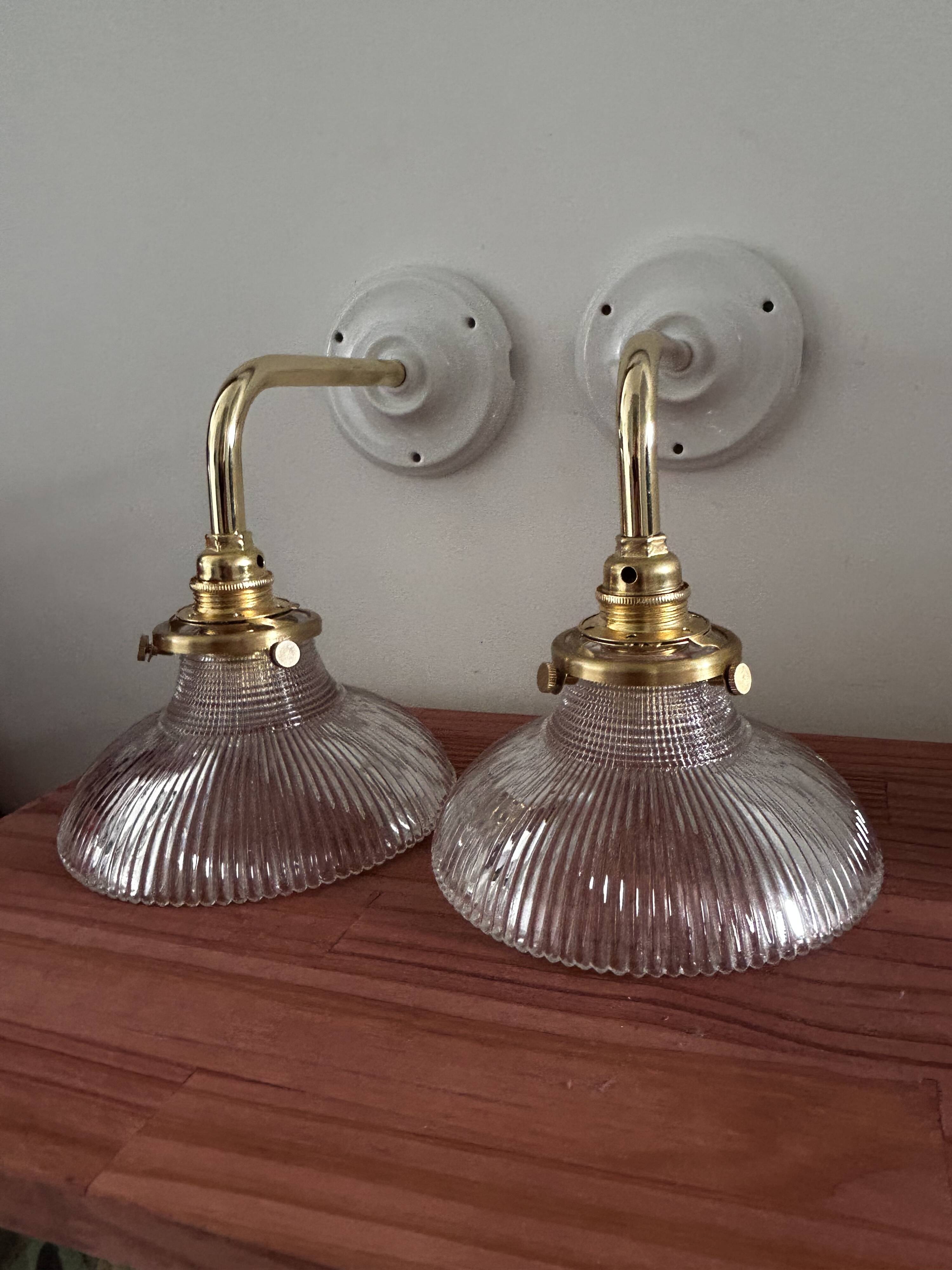 Pair of holophane tulip wall lights