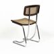 Ensemble de 4 chaises vintage à accoudoirs en chrome, bois et paille de Vienne, années 1970.