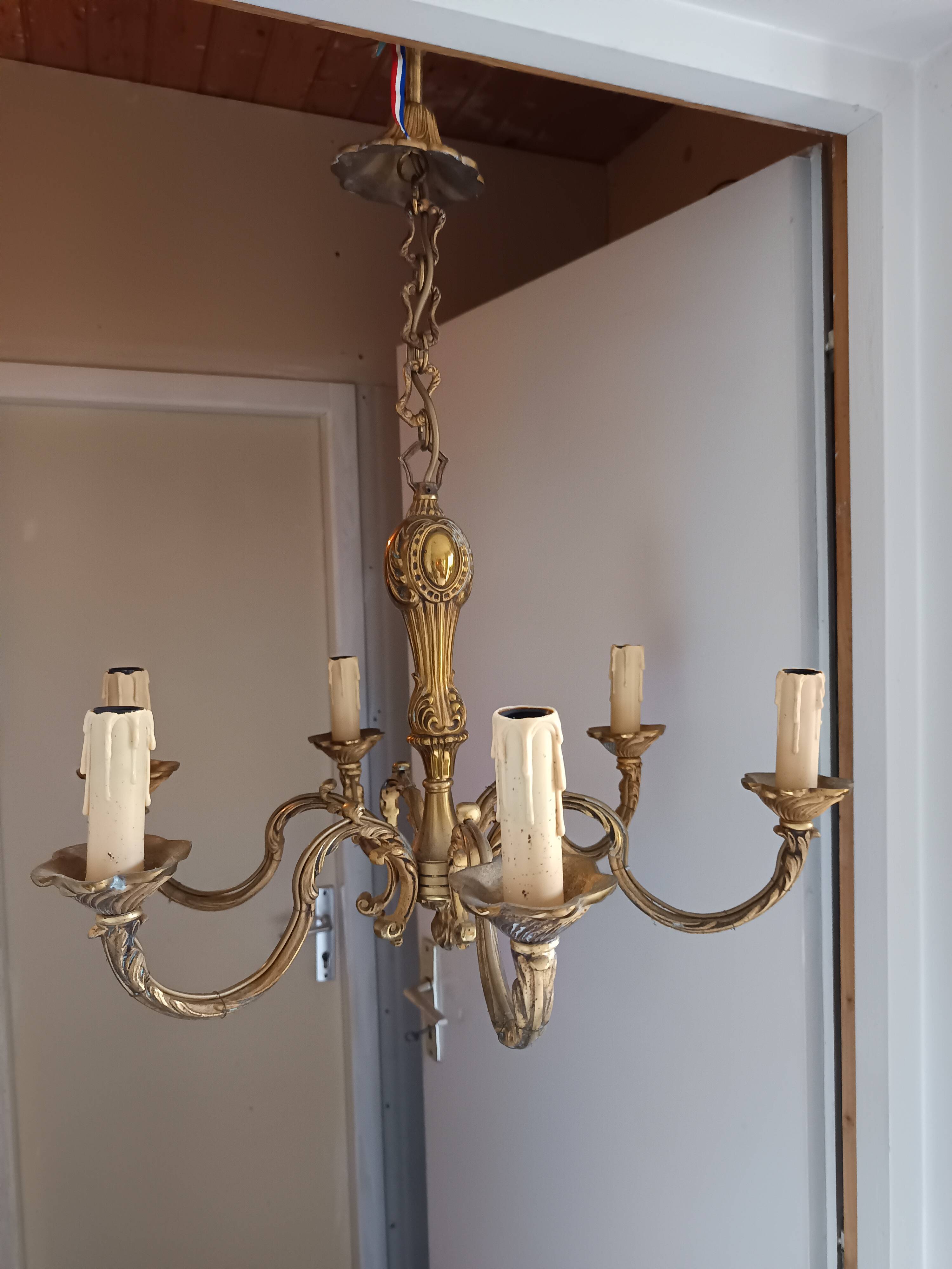 Lustre Louis XV en bronze doré – 6 feux – électricité refaite