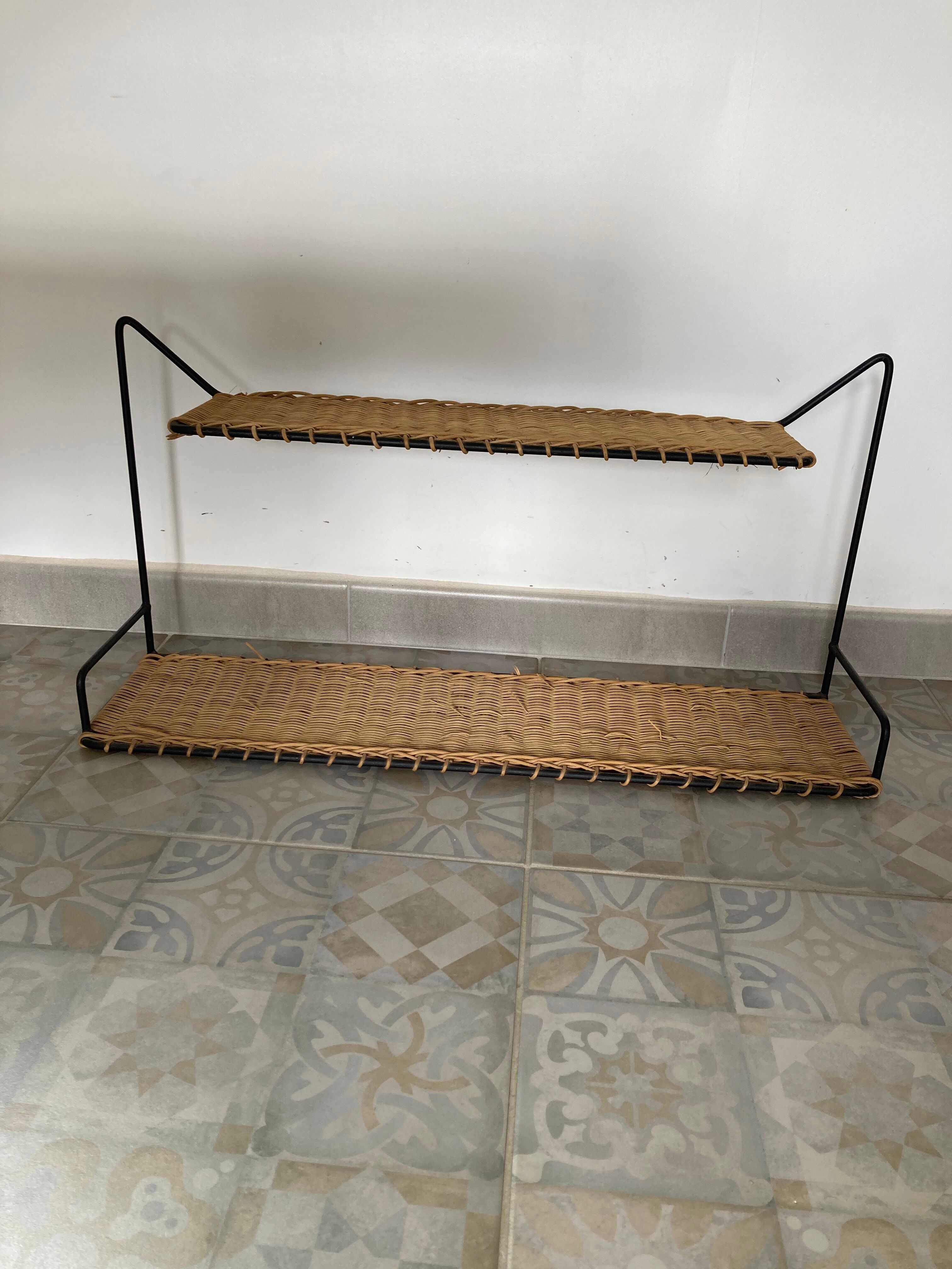 Black lacquered wicker shelf