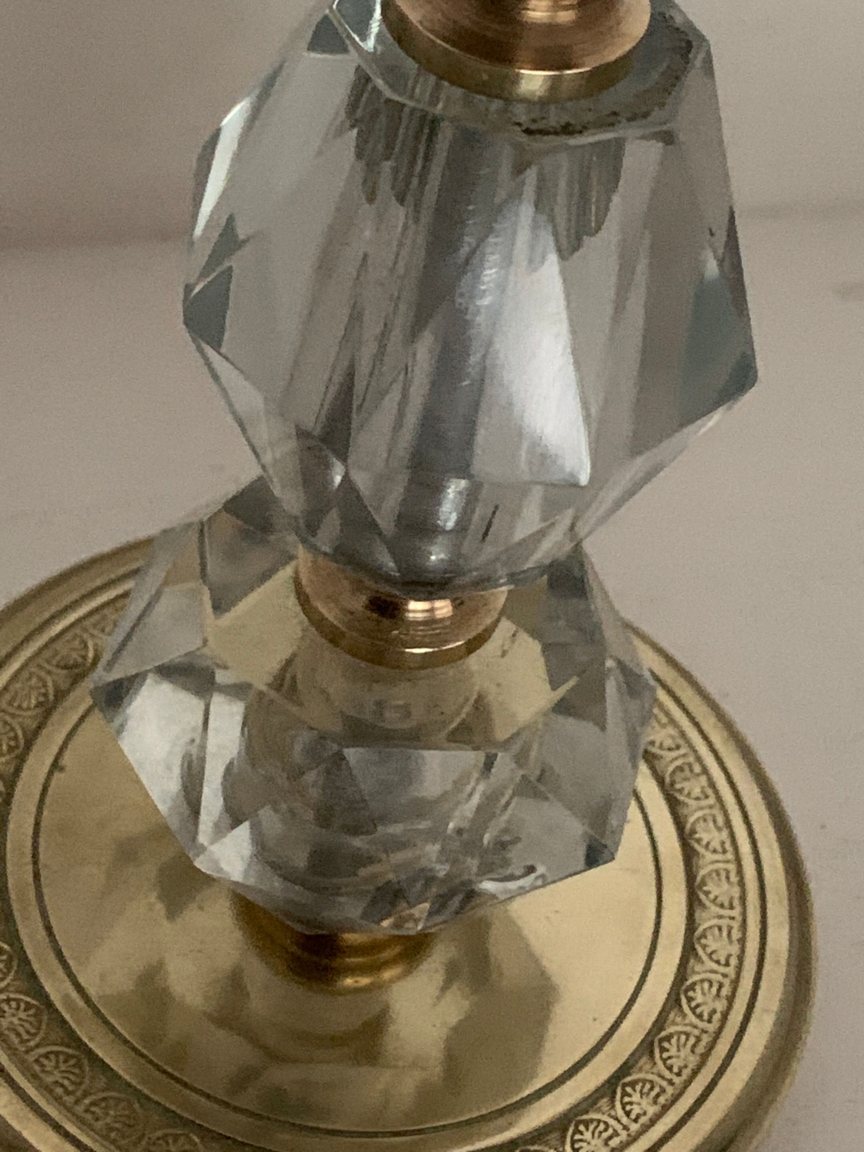 Pied de lampe en verre et métal doré