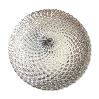 Round glass ceiling lamp diamond tips, vintage 60/70s