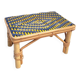 Petite tablette d’appoint en rotin jaune et bleu marine