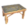 Petite tablette d’appoint en rotin jaune et bleu marine