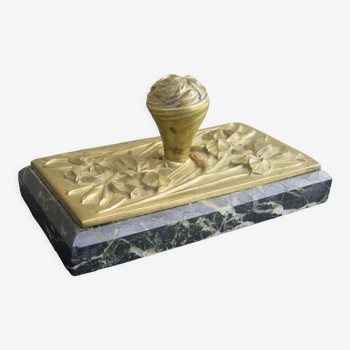 Old art nouveau paperweight in bronze and marble