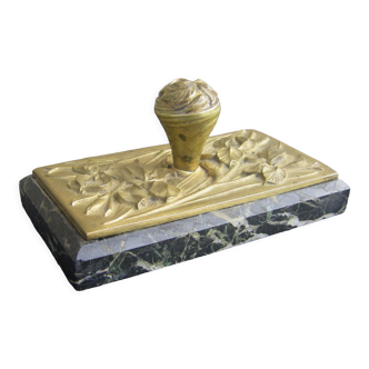 Old art nouveau paperweight in bronze and marble