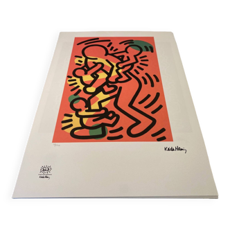 Keith Haring Vintage Screenprint Love Family 14/150 THE KEITH HARING FOUNDATION INC. year 1990