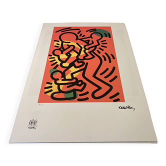 Keith Haring Sérigraphie vintage Love Family 14/150 THE KEITH HARING FOUNDATION INC. an 1990