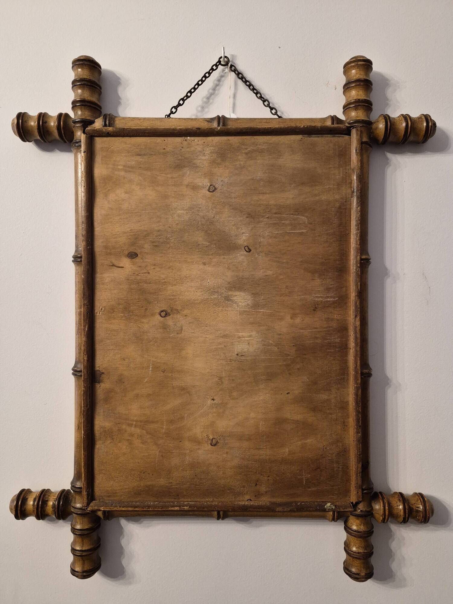 Antique turned wooden mirror in bamboo style, late 19th century A117