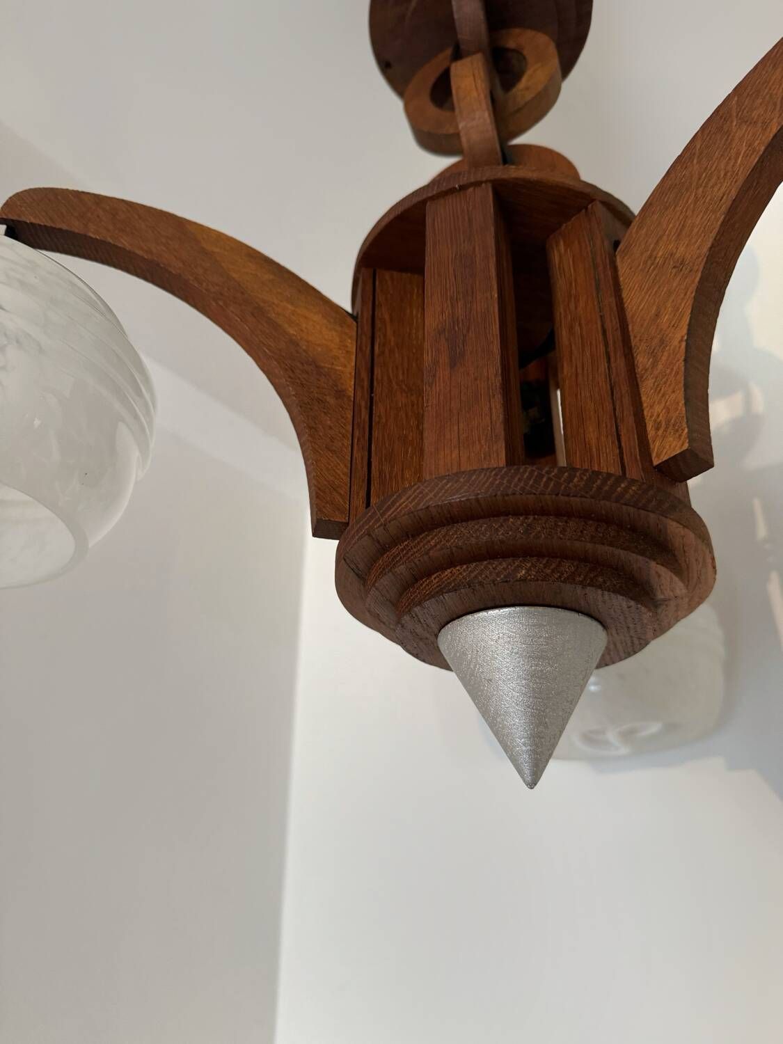 Art Deco chandelier in wood and glass from Clichy