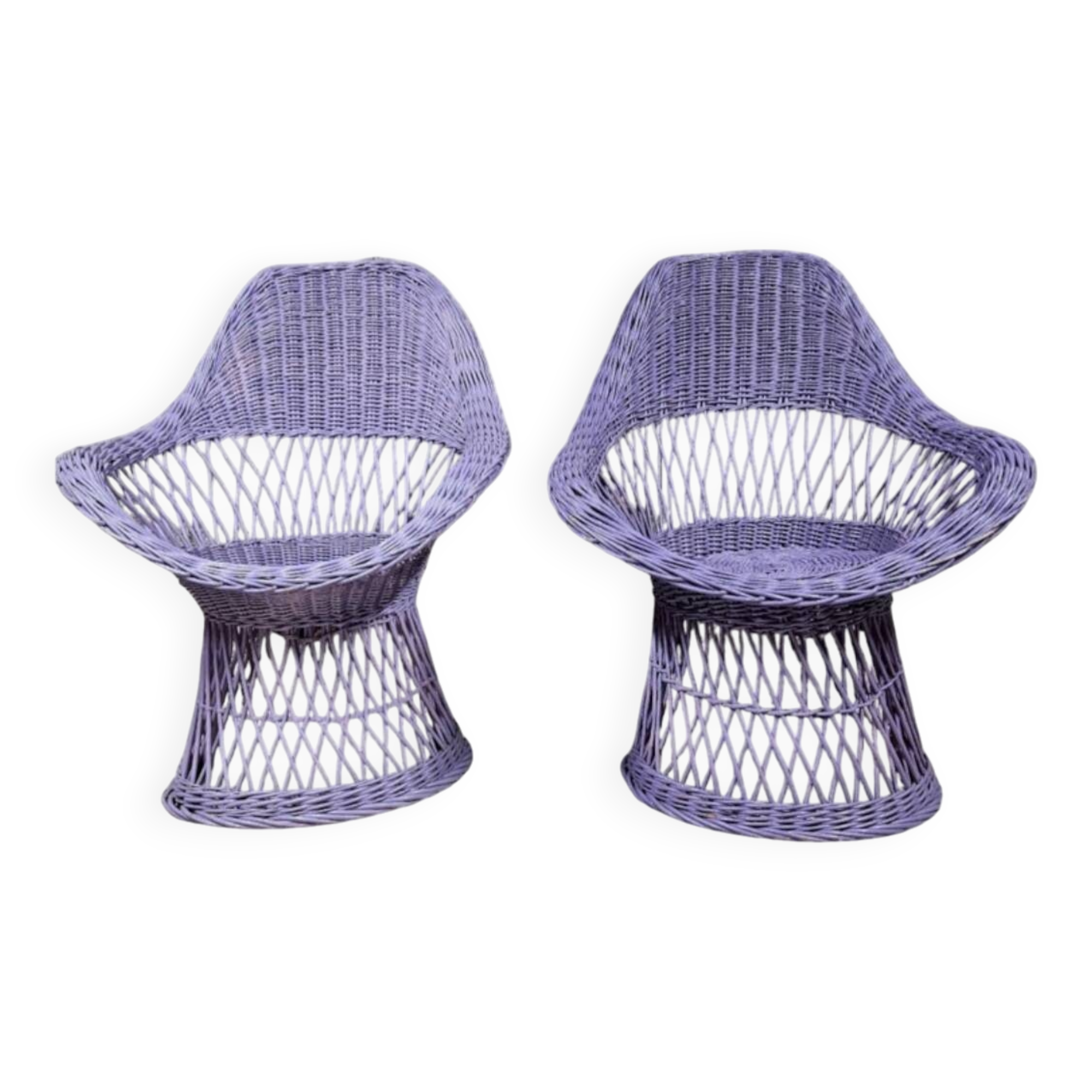 Pair of rattan and wicker armchairs, 1960s