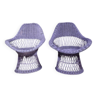 Pair of rattan and wicker armchairs, 1960s