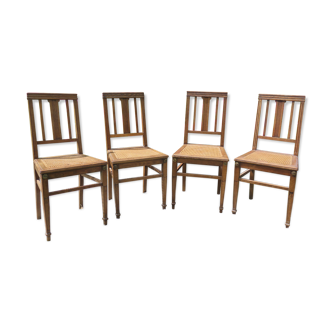 Lot de 4 chaises en chêne et cannage