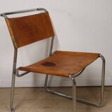 Set of 4 vintage leather and chrome metal chairs, 1970