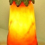 Art-nouveau lamp articulable bronze foot with glass paste shade muller lunéville