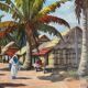 Village malgache, peinture à l'huile originale d'Ambroise Rakoto, vers 1955.