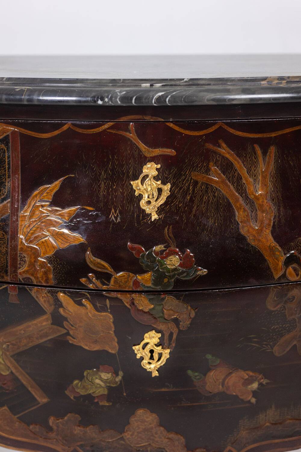 Lacquered chest of drawers with marble top. 1950s.