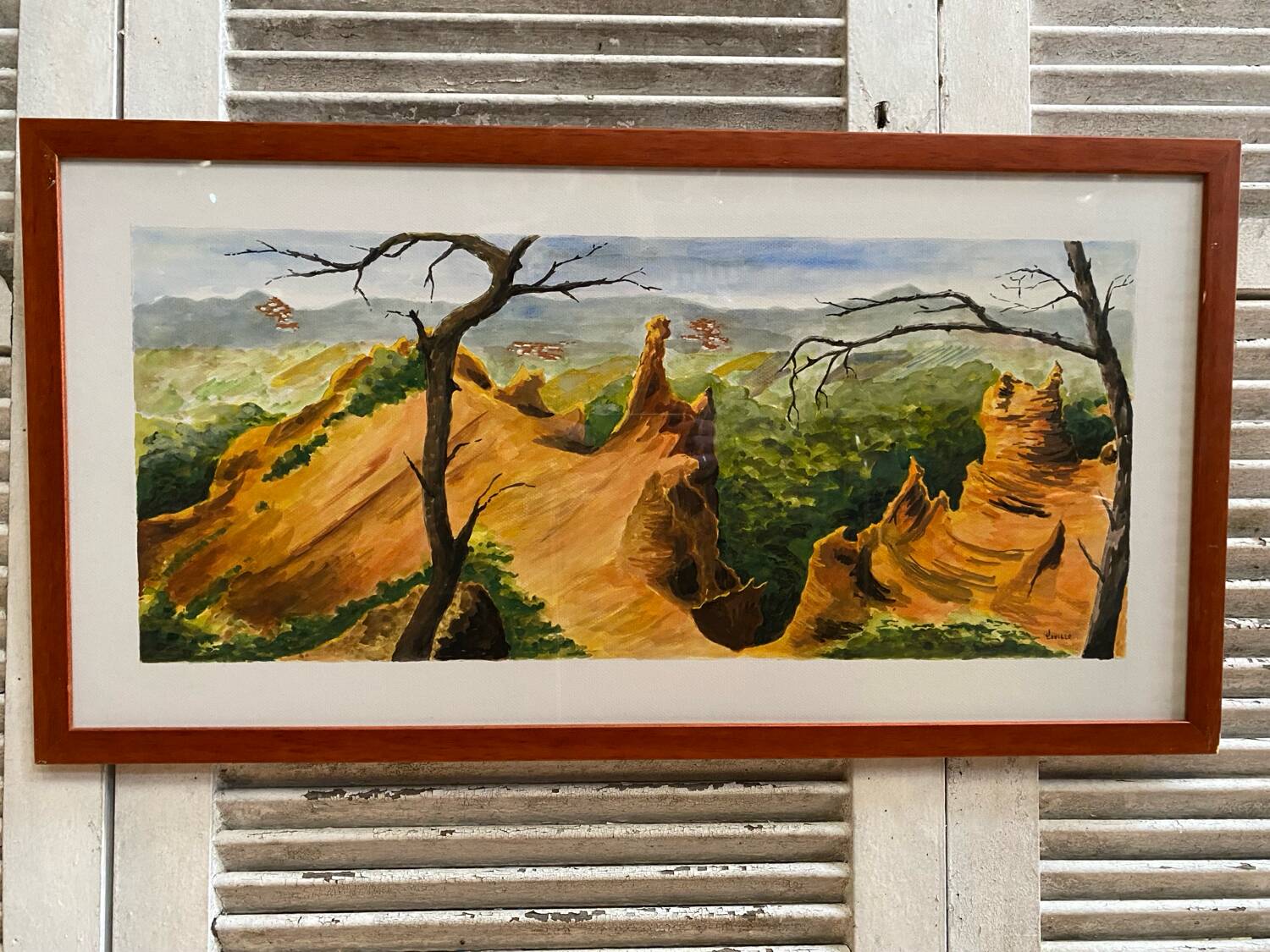 Old painting jean laville st germain roussillon + wooden frame