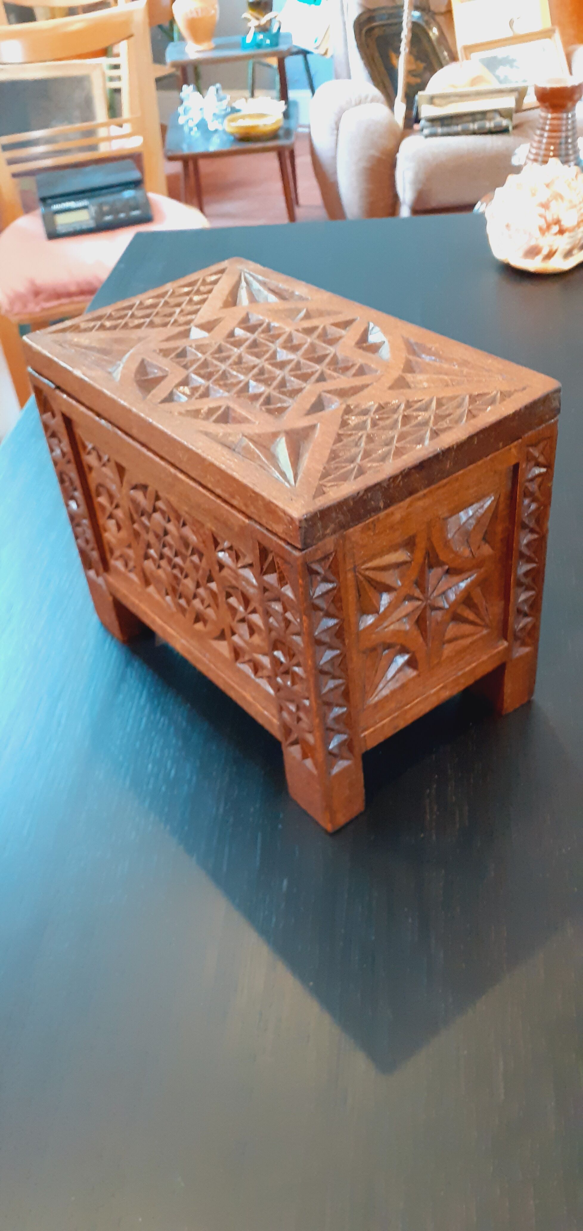 Vintage wooden box year 50 in carved wood