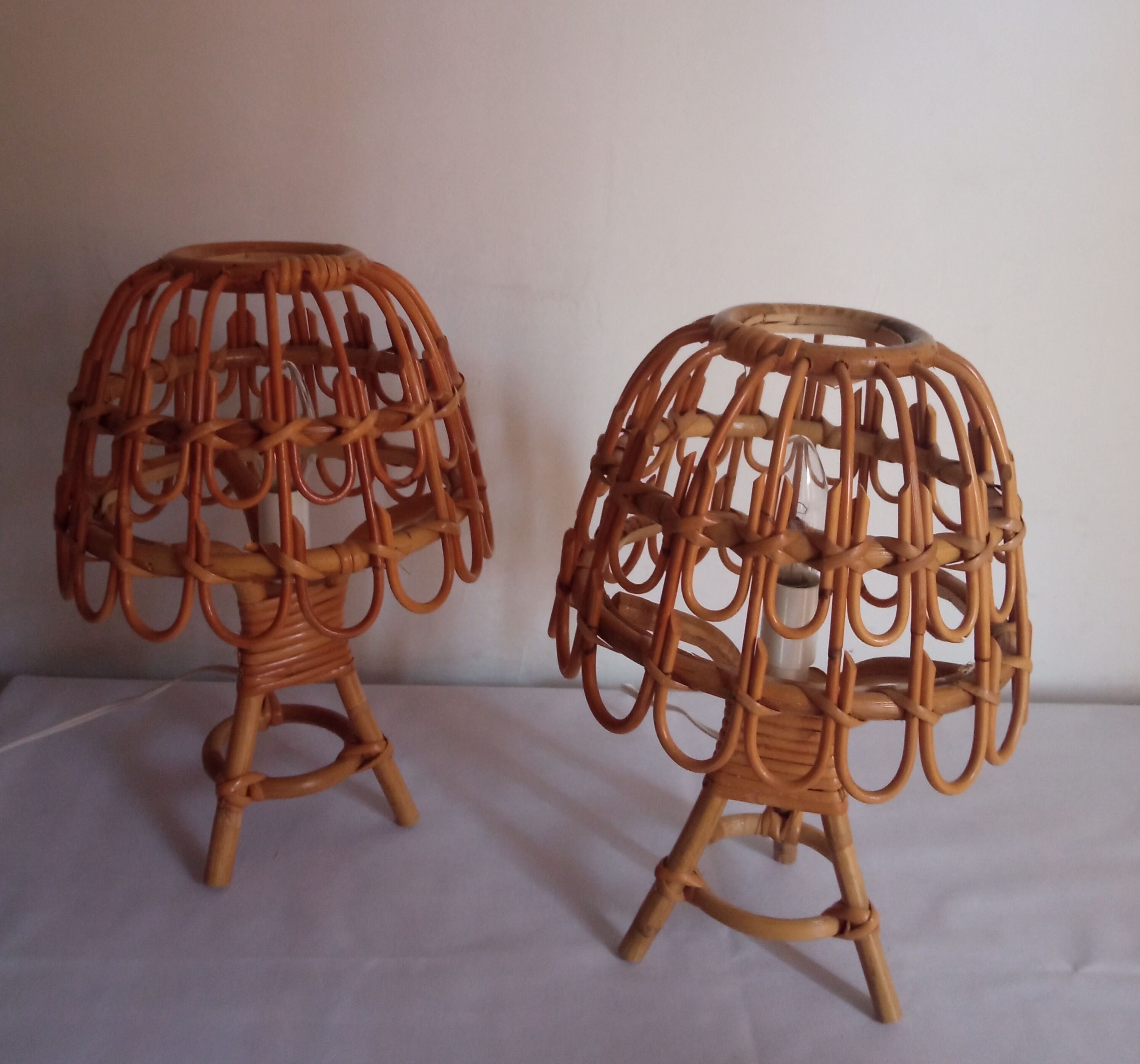 Pair of bamboo bedside lamps 70s