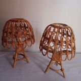Pair of bamboo bedside lamps 70s